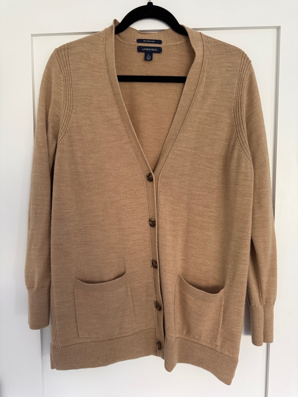 Lands' End Women's Camel/Tan Button-Up V-Neck Cardigan